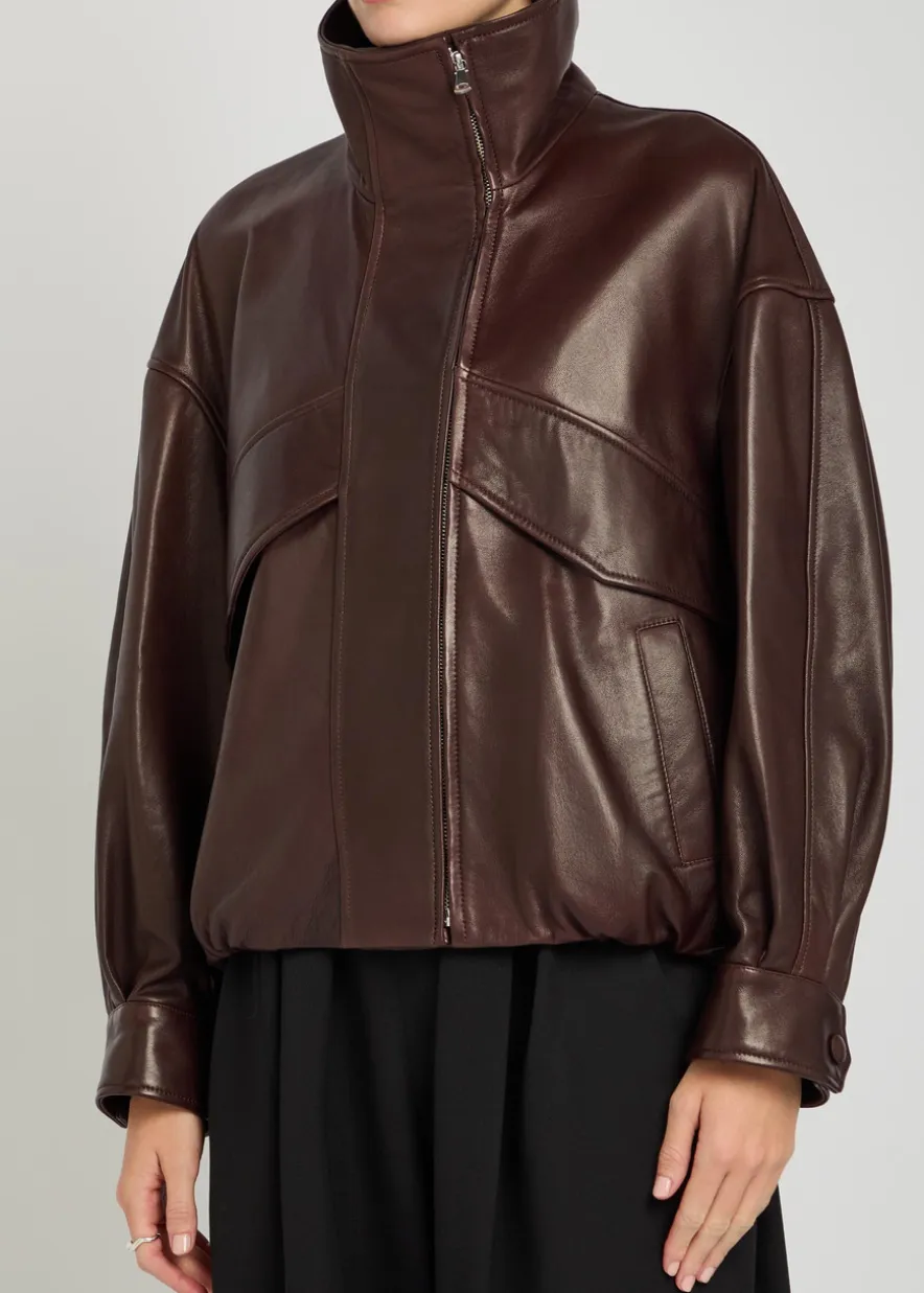Roland funnel-neck panelled leather jacket