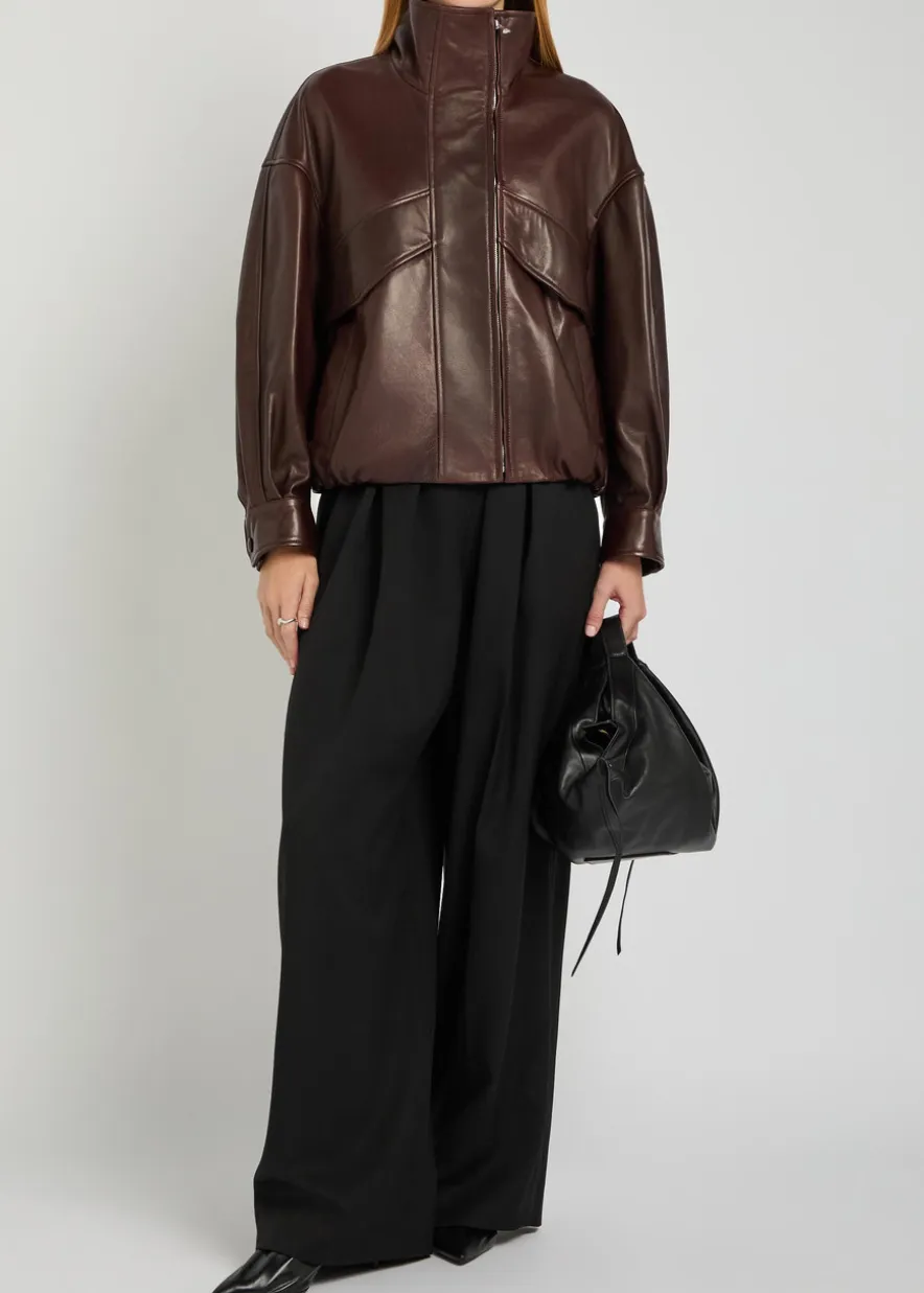 Roland funnel-neck panelled leather jacket
