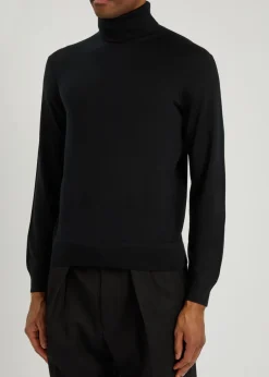 Roll-neck fine-knit wool jumper