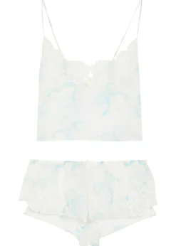 Romance sheer bow-print silk pyjama set