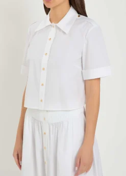 Romy cropped stretch cotton-poplin shirt