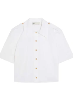 Romy cropped stretch cotton-poplin shirt