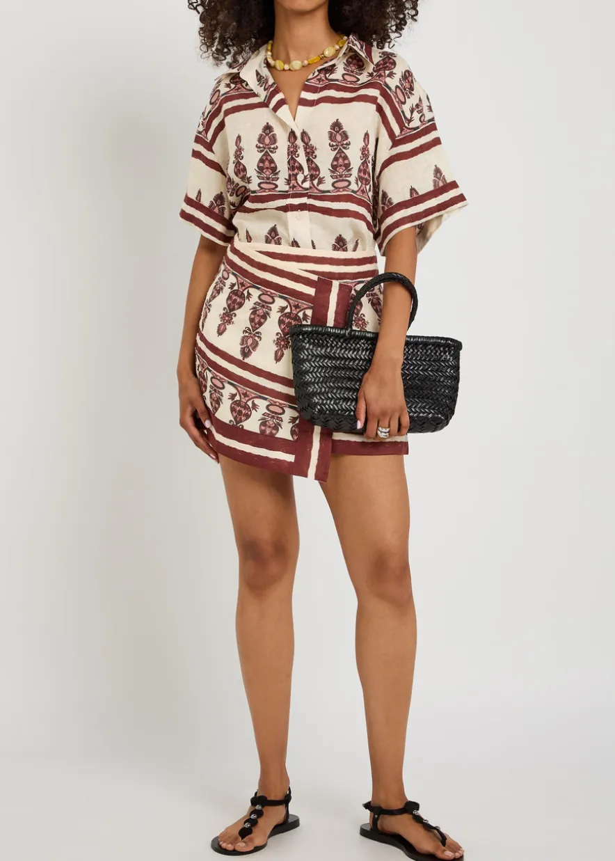 Roots printed linen mini wrap skirt