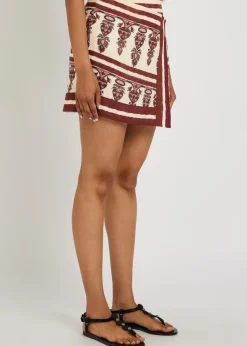 Roots printed linen mini wrap skirt