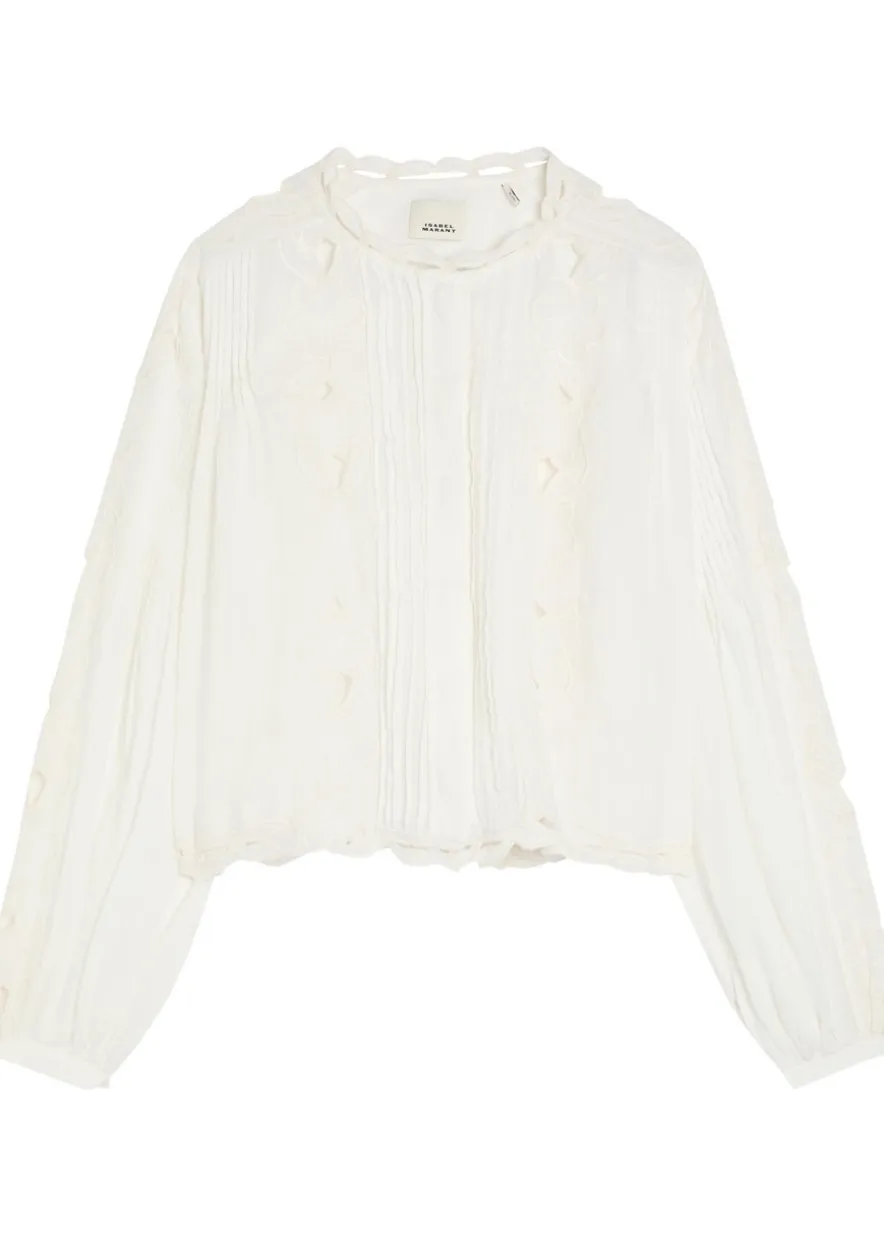 Rubra floral-embroidered ramie blouse
