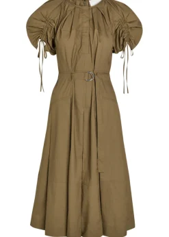 Ruched belted cotton-poplin midi dress