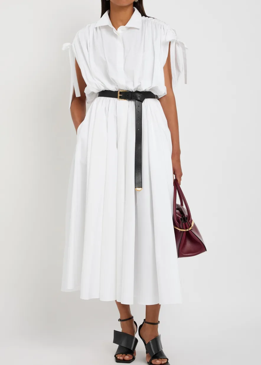 Ruched cotton-poplin midi shirt dress