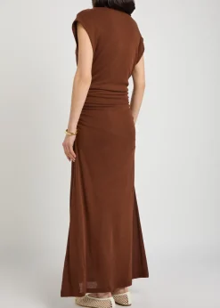 Ruched fine-knit midi dress