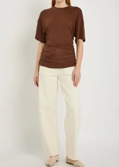 Ruched fine-knit T-shirt