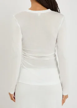 Ruched sheer fine-knit top