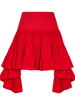 Ruffle asymmetric silk and cotton-blend skirt