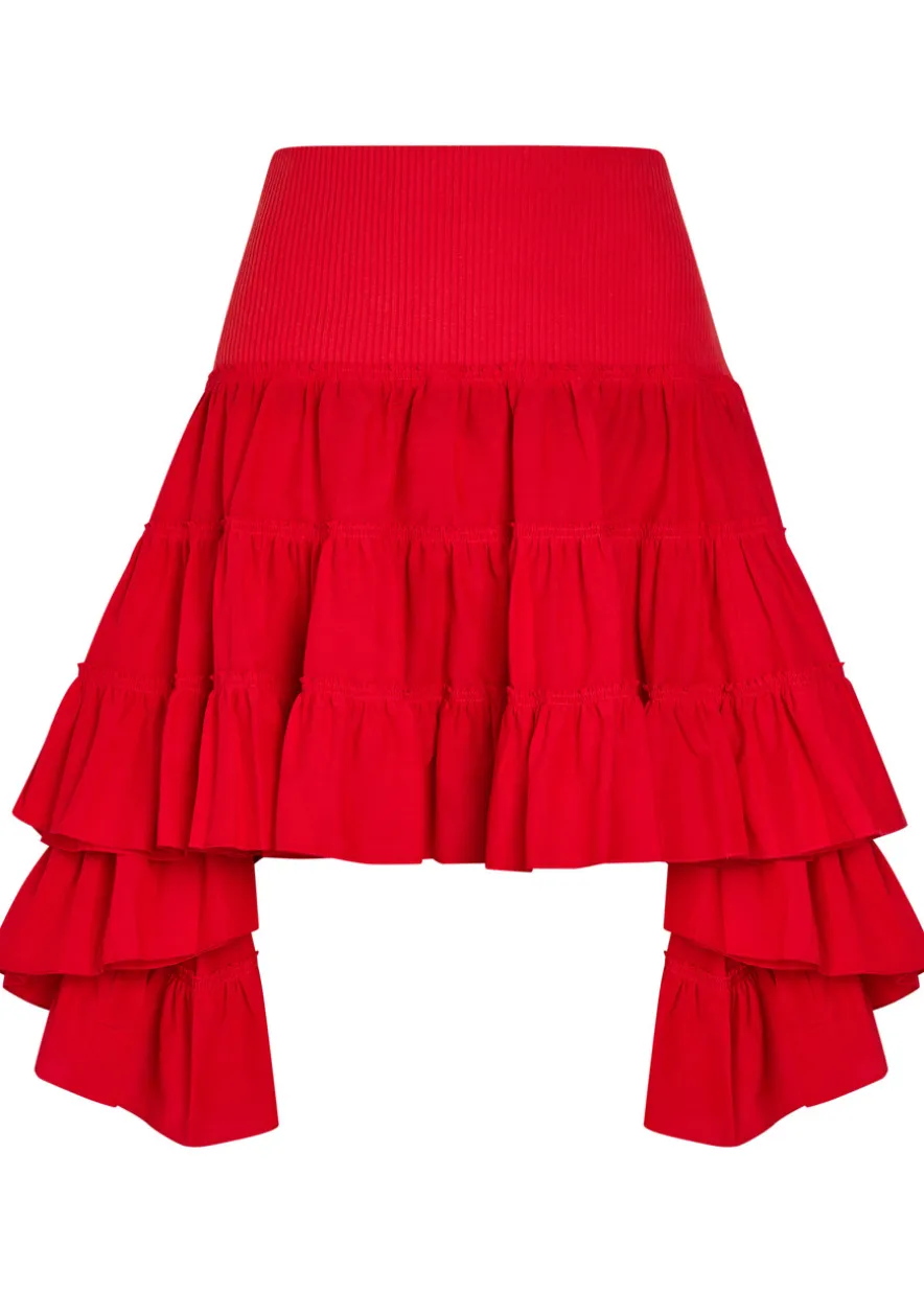 Ruffle asymmetric silk and cotton-blend skirt