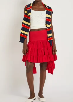 Ruffle asymmetric silk and cotton-blend skirt