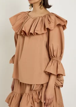Ruffle cotton-poplin blouse