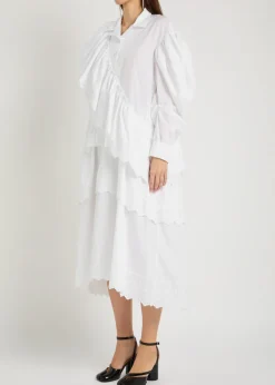 Ruffled cotton midi shirt dress