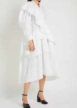 Ruffled cotton midi shirt dress
