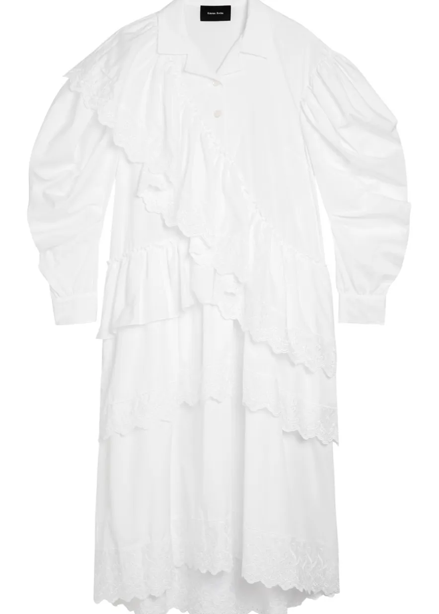 Ruffled cotton midi shirt dress