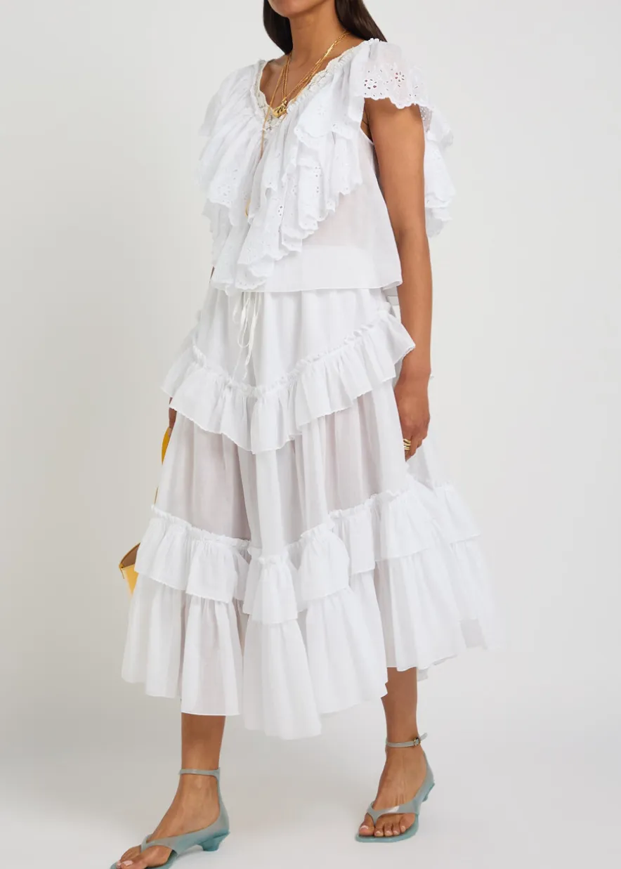 Ruffled cotton midi skirt