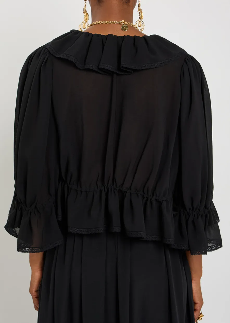 Ruffled cropped silk-chiffon top