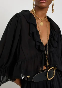 Ruffled cropped silk-chiffon top