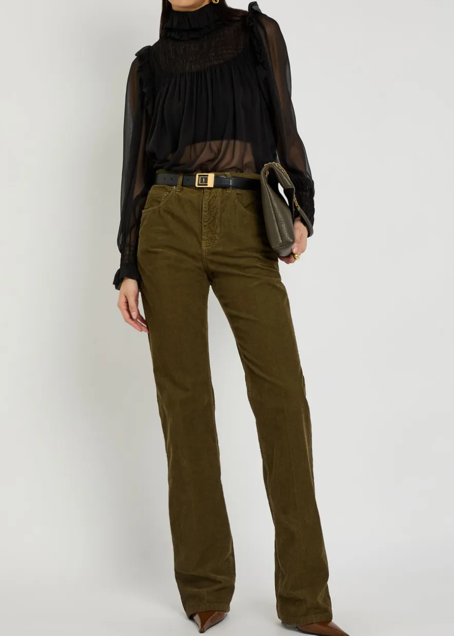 Ruffled sheer silk blouse
