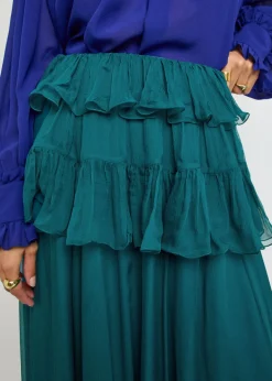 Ruffled silk maxi skirt