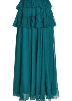 Ruffled silk maxi skirt