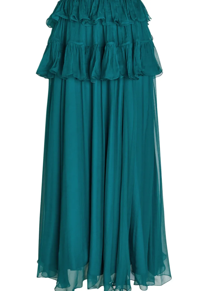 Ruffled silk maxi skirt