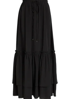 Ruffled tiered silk-chiffon midi skirt