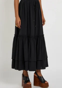 Ruffled tiered silk-chiffon midi skirt