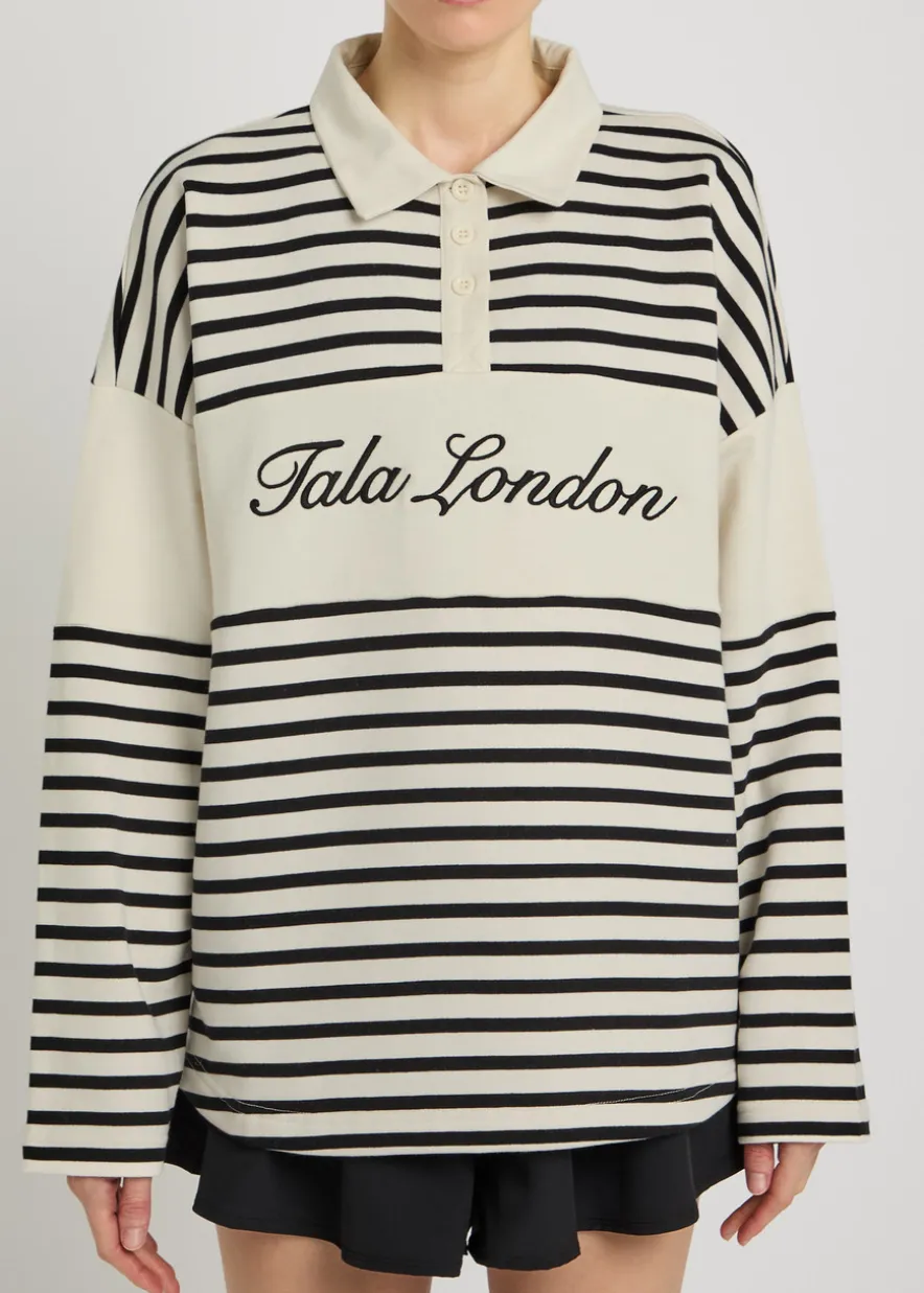 Rugby striped cotton-blend polo jumper