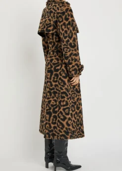 Rumi leopard-print brushed wool-blend trench coat