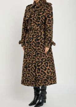 Rumi leopard-print brushed wool-blend trench coat