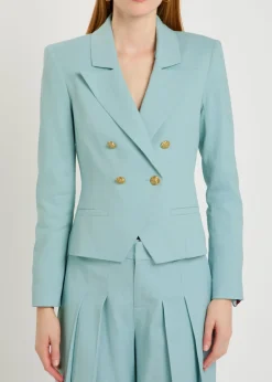 Sable double-breasted cropped blazer