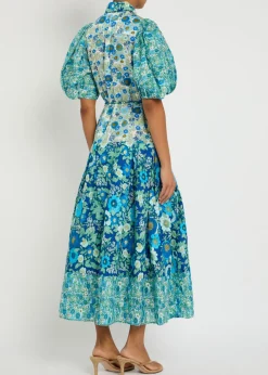 Sacha floral ramie midi shirt dress