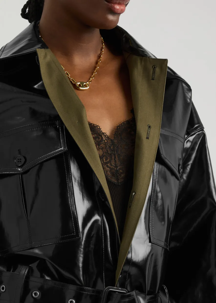 Saharienne belted vinyl jacket