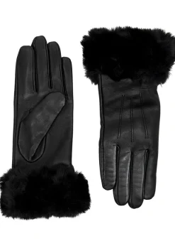 Sarah faux fur-trimmed leather gloves