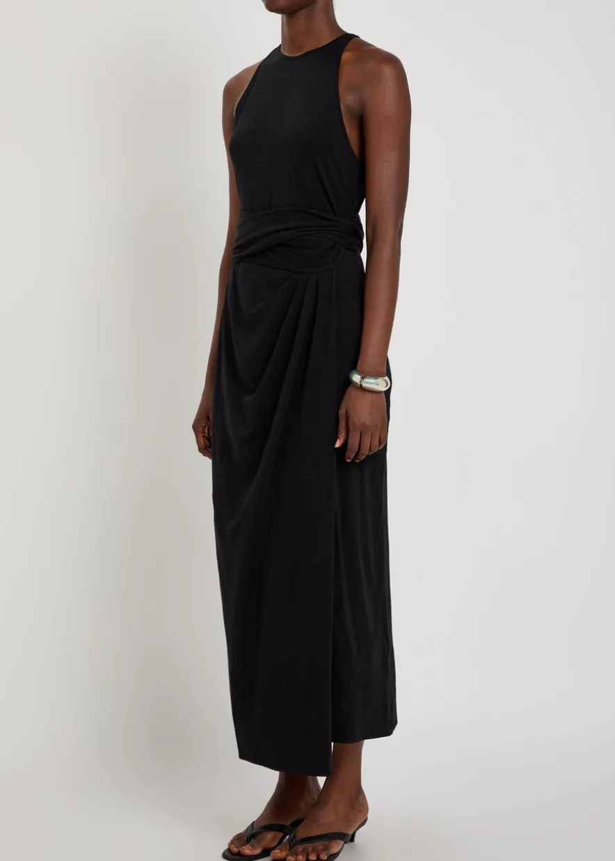 Sarong-effect jersey midi dress
