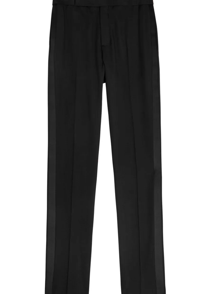 Satin and wool slim-leg trousers