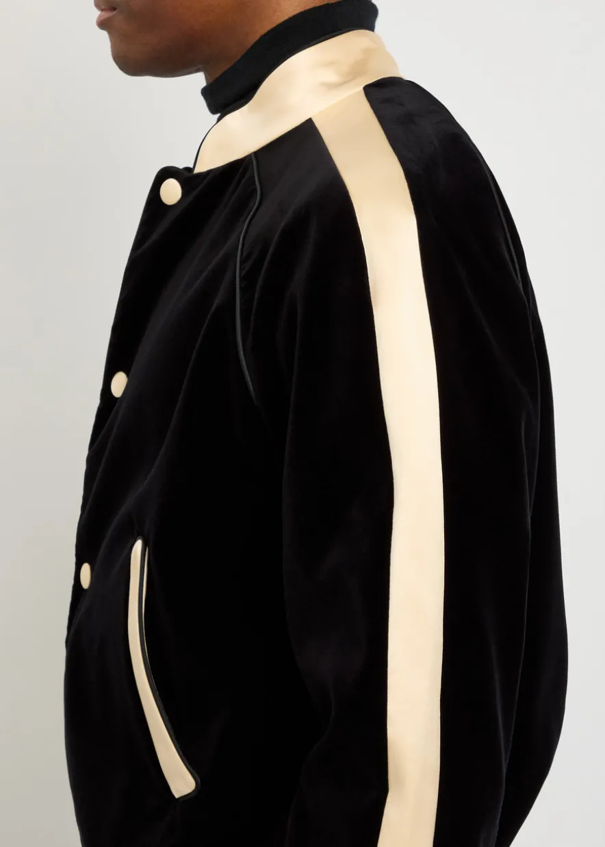Satin-trim velvet bomber jacket