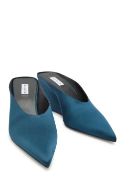75 satin wedge mules