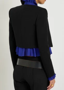Scalloped cropped stretch-wool blazer