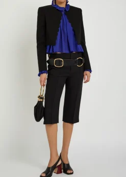 Scalloped cropped stretch-wool blazer