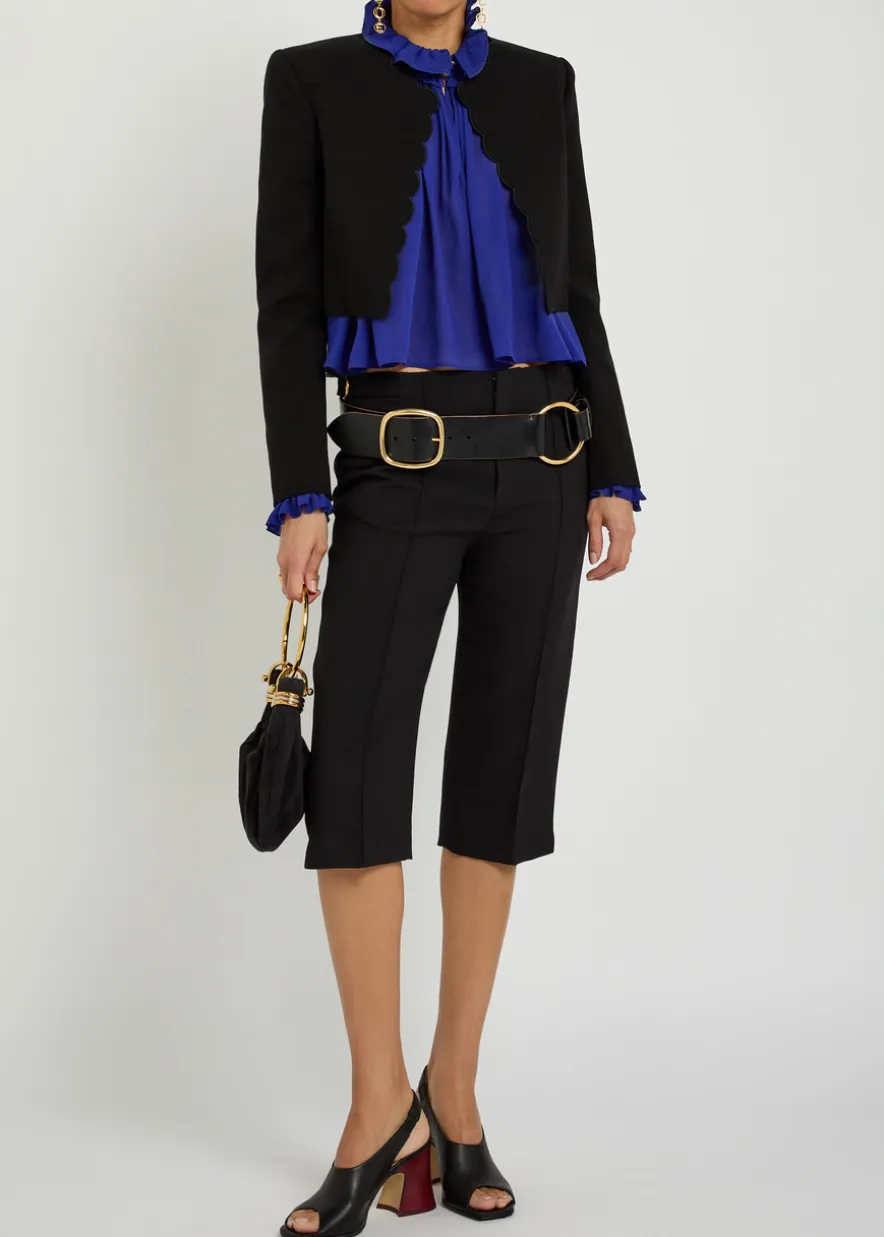 Scalloped cropped stretch-wool blazer