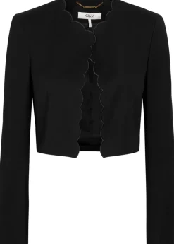 Scalloped cropped stretch-wool blazer