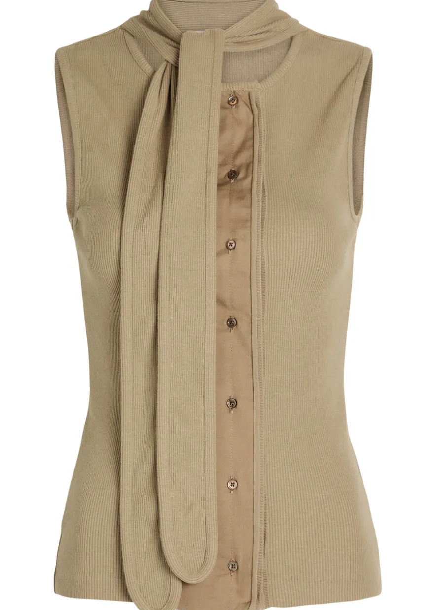 Scarf-effect cotton-blend top