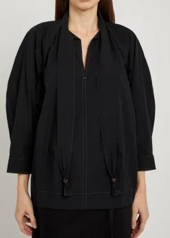 Scarf-effect cotton blouse