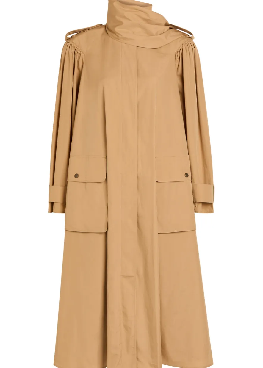 Scarf-effect cotton-poplin trench coat
