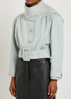 Scarf-effect linen and cotton-blend jacket
