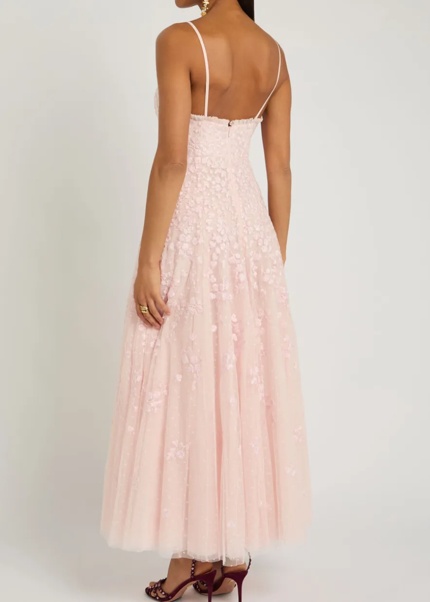 Scatter Blossom floral-embroidered tulle gown